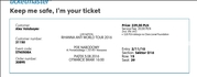 продам билет на концерт Рианны в Варшаве 5.08.2016. сектор D16